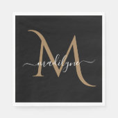 Elegant Black and Gold Monogram Script Name Napk Servet (Voorkant)