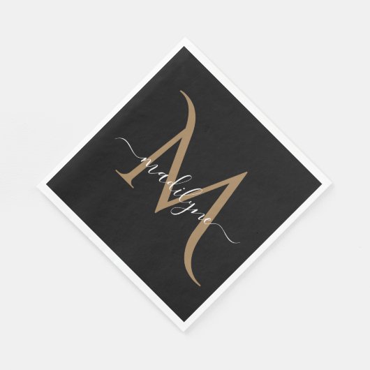 Elegant Black and Gold Monogram Script Name Napk Servet (Hoek)