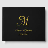 Elegant Black and Gold Monogram Script Weddenschap Gastenboek (Voorkant)