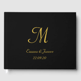 Elegant Black and Gold Monogram Script Weddenschap Gastenboek