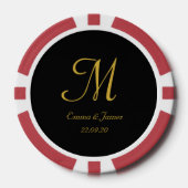 Elegant Black and Gold Monogram Script Weddenschap Poker Chips (Voorkant)
