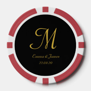 Elegant Black and Gold Monogram Script Weddenschap Poker Chips