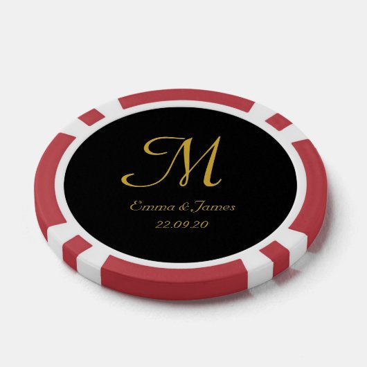 Elegant Black and Gold Monogram Script Weddenschap Poker Chips (Enkel)