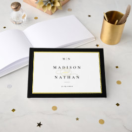 Elegant Black and Gold Monogram Weddenschap Gastenboek