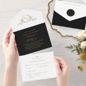 Elegant Black and Gold Monogram Weddenschap met RS All In One Uitnodiging