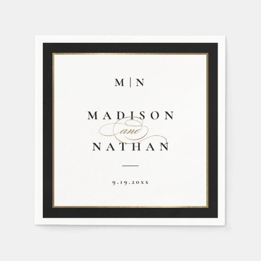 Elegant Black and Gold Monogram Weddenschap Servet (Voorkant)