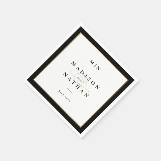 Elegant Black and Gold Monogram Weddenschap Servet (Hoek)