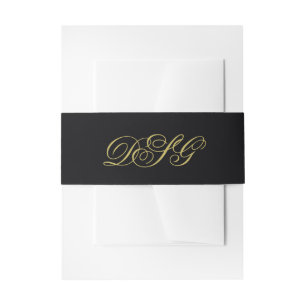 Elegant Black and Gold Monogram Weddenschap Uitnodigingen Wikkel