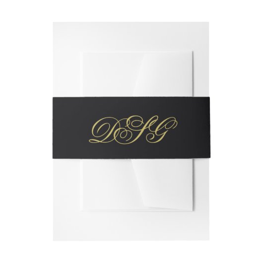 Elegant Black and Gold Monogram Weddenschap Uitnodigingen Wikkel (Voorkant Voorbeeld)