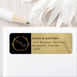 Elegant Black and Gold Monogrammed Wedding Etiket