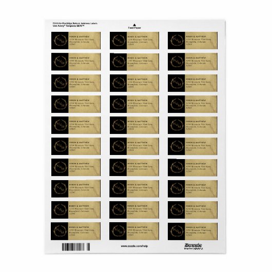 Elegant Black and Gold Monogrammed Wedding Etiket (Full Sheet)