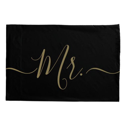 Elegant Black and Gold Mr. Mrs. Script Newlywed Kussensloop (Achterkant-Links)