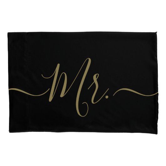 Elegant Black and Gold Mr. Mrs. Script Newlywed Kussensloop (Voorkant-Links)