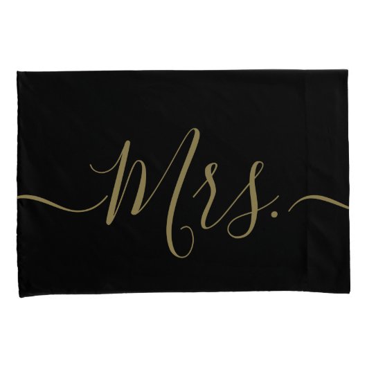 Elegant Black and Gold Mr. Mrs. Script Newlywed Kussensloop (Voorkant-Rechts)