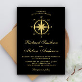 Elegant Black and Gold Nautical Compass Wedding Kaart