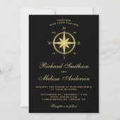 Elegant Black and Gold Nautical Compass Wedding Kaart (Voorkant)