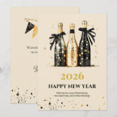Elegant Black and Gold New Year Greeting Card Feestdagenkaart (Voorkant / Achterkant)