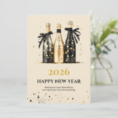 Elegant Black and Gold New Year Greeting Card Feestdagenkaart (Staand voorkant)