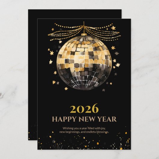 Elegant Black and Gold New Year Greeting Card Feestdagenkaart (Voorkant / Achterkant)
