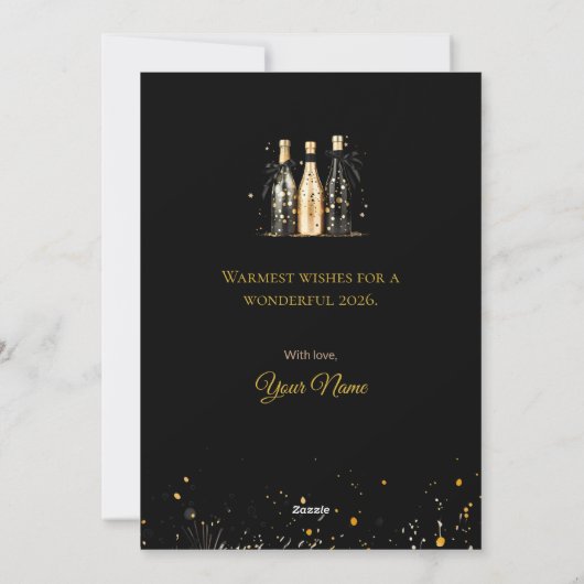 Elegant Black and Gold New Year Greeting Card Feestdagenkaart (Achterkant)