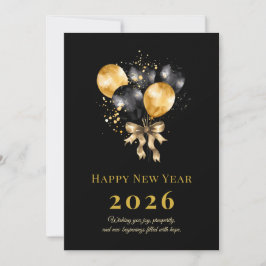 Elegant Black and Gold New Year Greeting Card Feestdagenkaart