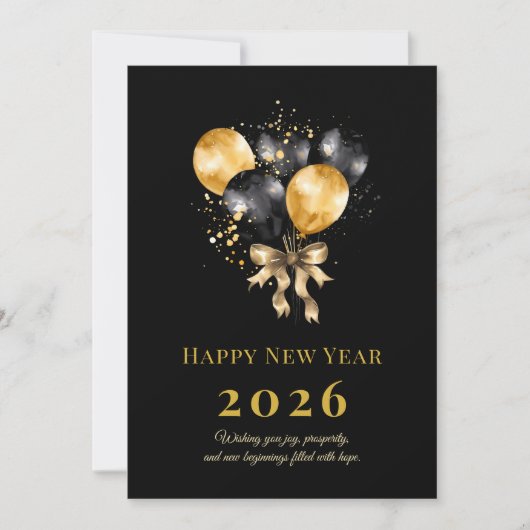 Elegant Black and Gold New Year Greeting Card Feestdagenkaart (Voorkant)