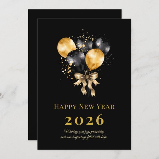 Elegant Black and Gold New Year Greeting Card Feestdagenkaart (Voorkant / Achterkant)