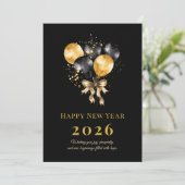 Elegant Black and Gold New Year Greeting Card Feestdagenkaart (Staand voorkant)