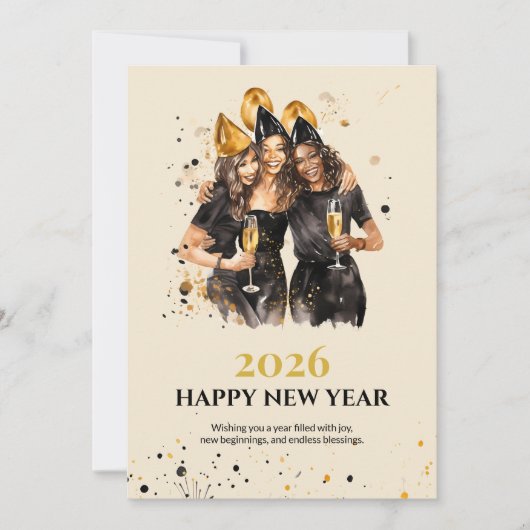 Elegant Black and Gold New Year Greeting Card Feestdagenkaart (Voorkant)