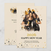 Elegant Black and Gold New Year Greeting Card Feestdagenkaart (Voorkant / Achterkant)