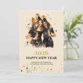 Elegant Black and Gold New Year Greeting Card Feestdagenkaart (Staand voorkant)