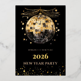Elegant Black and Gold New Year Invitation Card Folie Uitnodiging