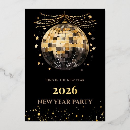 Elegant Black and Gold New Year Invitation Card Folie Uitnodiging (Voorkant)