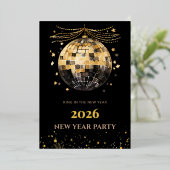 Elegant Black and Gold New Year Invitation Card Folie Uitnodiging (Staand Voorkant)