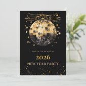 Elegant Black and Gold New Year Invitation Card Kaart (Staand voorkant)