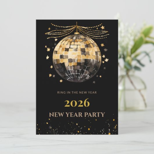 Elegant Black and Gold New Year Invitation Card Kaart (Staand voorkant)