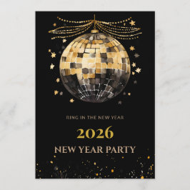Elegant Black and Gold New Year Invitation Card Kaart