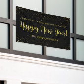 Elegant Black and Gold New Year’s Greeting Spandoek (Buitenkant Gebouw)