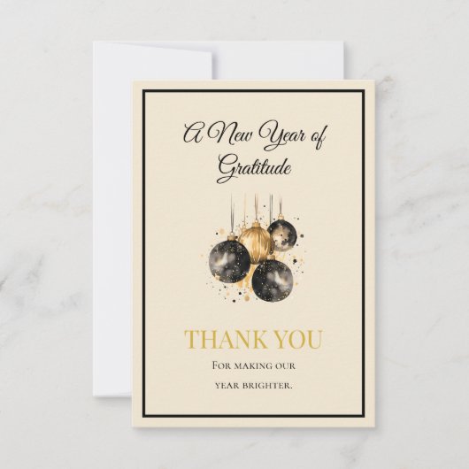Elegant Black And Gold New Year Thank You Card Bedankkaart (Voorkant)
