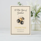Elegant Black And Gold New Year Thank You Card Bedankkaart (Staand voorkant)