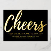 Elegant Black and Gold New Year's Eve Party Folie Uitnodiging (Voorkant)
