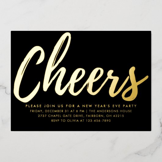 Elegant Black and Gold New Year's Eve Party  Folie Uitnodiging (Voorkant)