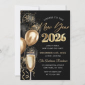 Elegant Black and Gold New Year's Eve Party Kaart (Voorkant)