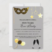 Elegant Black and Gold New Years Eve Party Kaart (Voorkant)