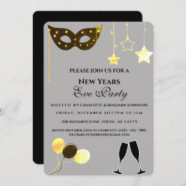 Elegant Black and Gold New Years Eve Party Kaart