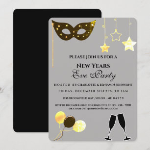 Elegant Black and Gold New Years Eve Party Kaart