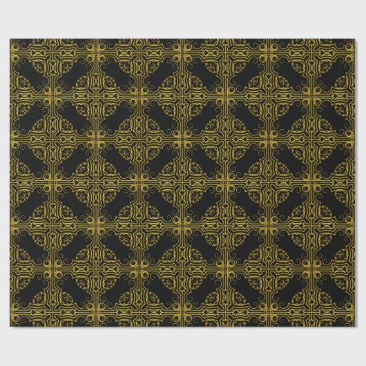 Elegant Black and Gold Ornate Christmas Wrapping  Cadeaupapier (Vlak)