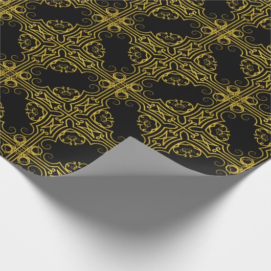 Elegant Black and Gold Ornate Christmas Wrapping  Cadeaupapier (Hoek)