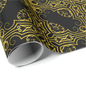 Elegant Black and Gold Ornate Christmas Wrapping  Cadeaupapier (Rol Hoek)