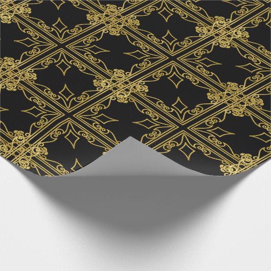 Elegant Black and Gold Ornate Christmas Wrapping P Cadeaupapier (Hoek)